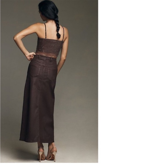 NWT Anthropology Burgundy Madi Front Slit Coated Denim Skirt Size 14 - Picture 3 of 14